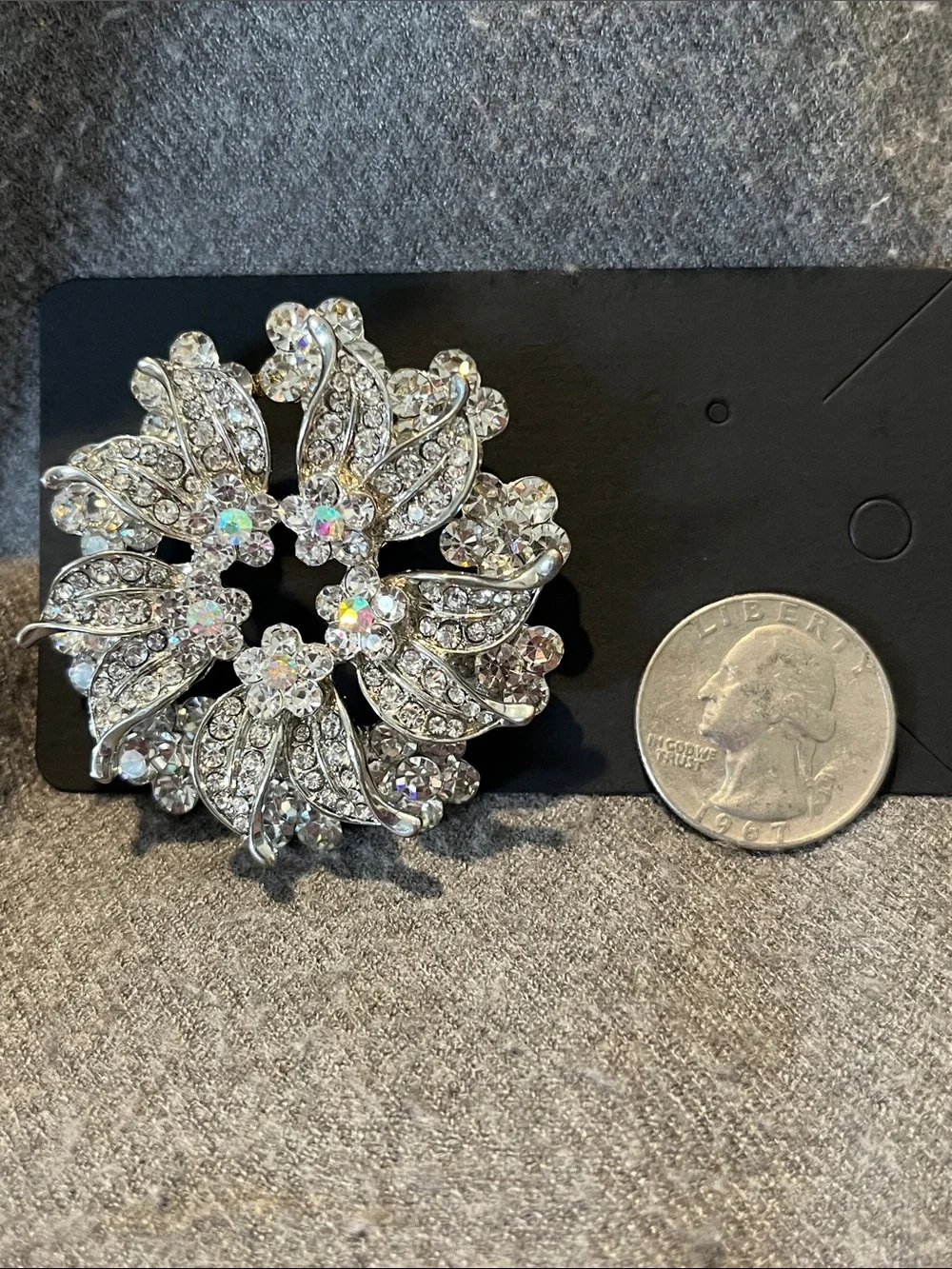 Rhinestone Two-tired Silvertone Brooch